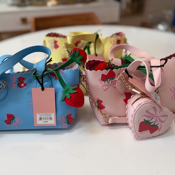 Juicy Couture Handbags - #101 NWT Juicy Couture All 3 Blue,Pink,and Yellow Sweet Strawberry Mini Tote Set